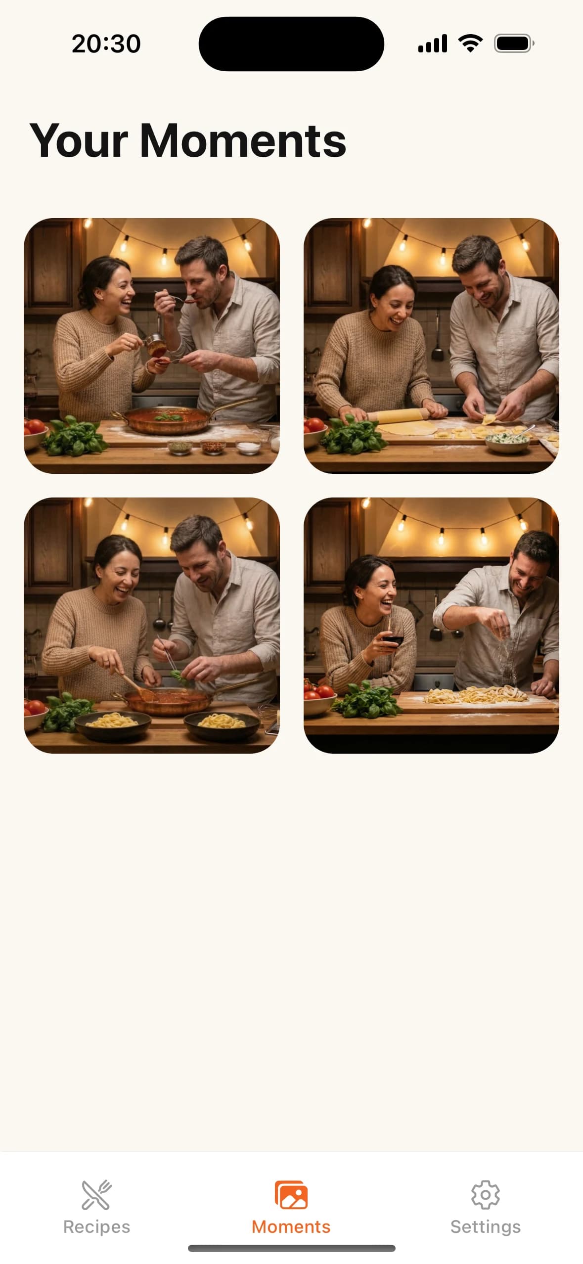 Cookbond Moments gallery with photos from meals cooked together
